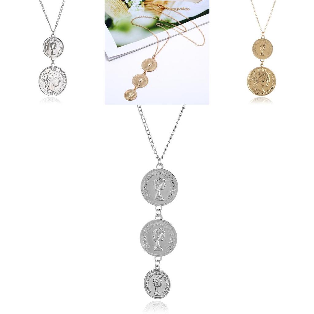 Euro Style Coin Pendant Necklace With Multilayer Water Wave Chain For Women Men