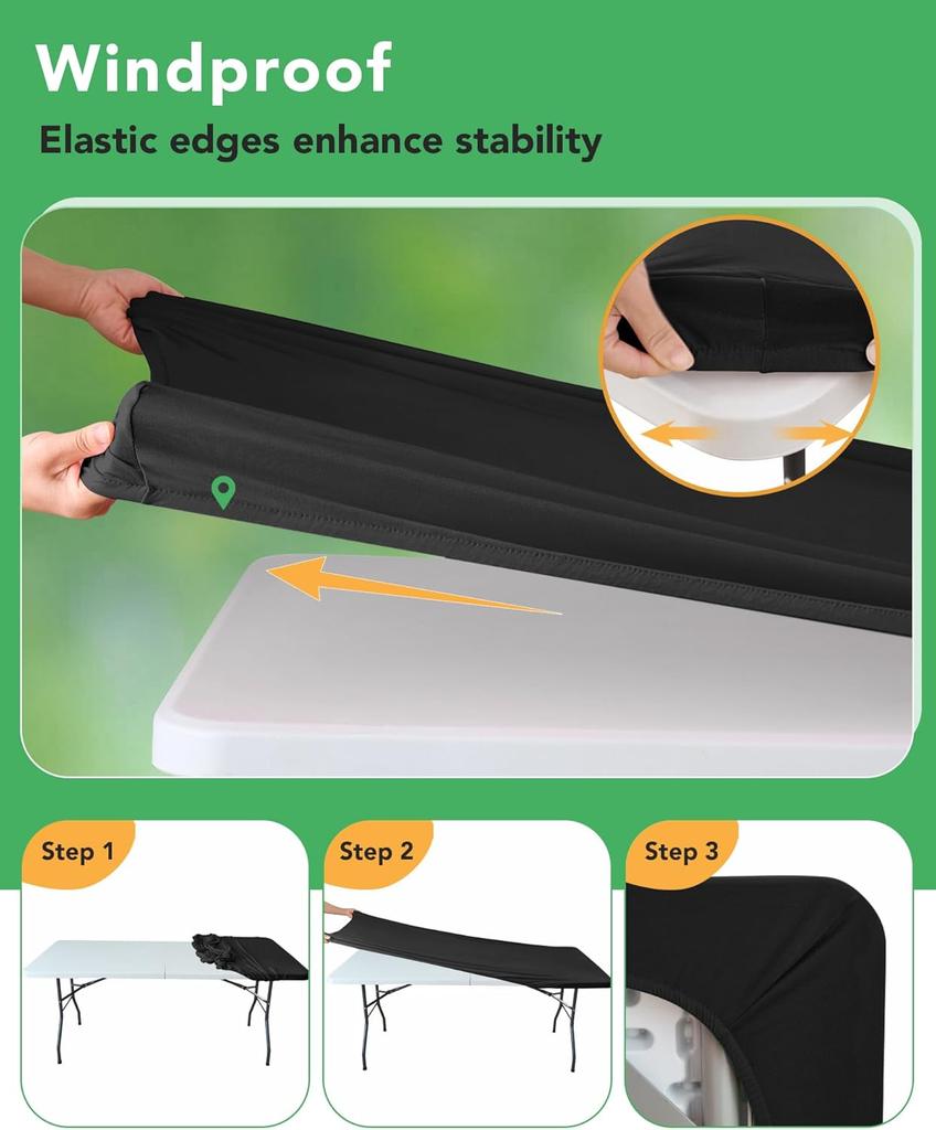 Fitted Tablecloth Rectangle Tablecloths, Elastic Stretch Folding Table Top Cover Reusable for Outdoor Picnic Camping Party Event