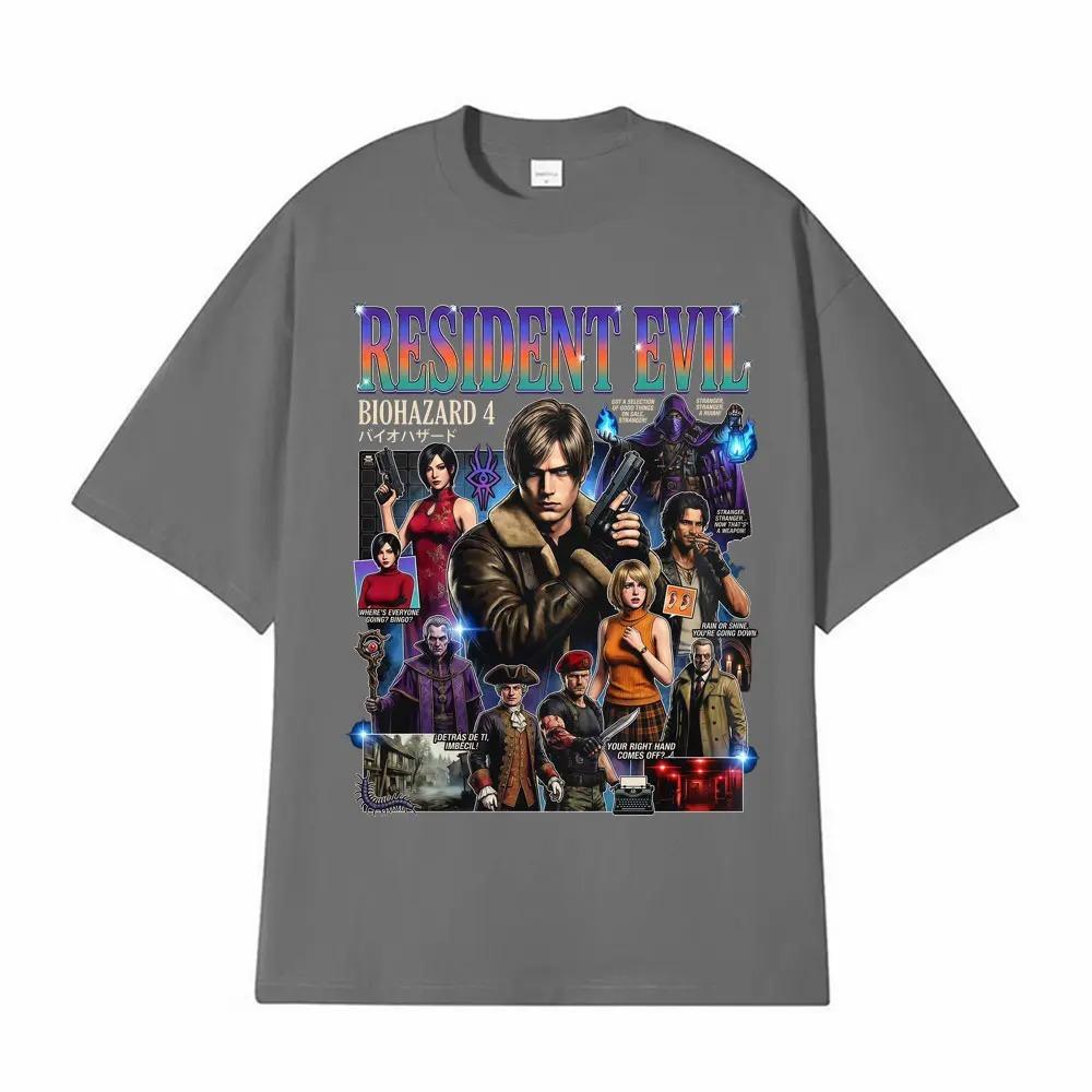 Resident Evil 4 Biohazard Full Character Collage Graphic Oversized T-Shirt Retro Horror Game Streetwear Women And Men T-shirts