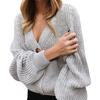 Women V Neck Button Down Long Sleeve Cable Knit Cardigan Sweaters Outerwear Tops