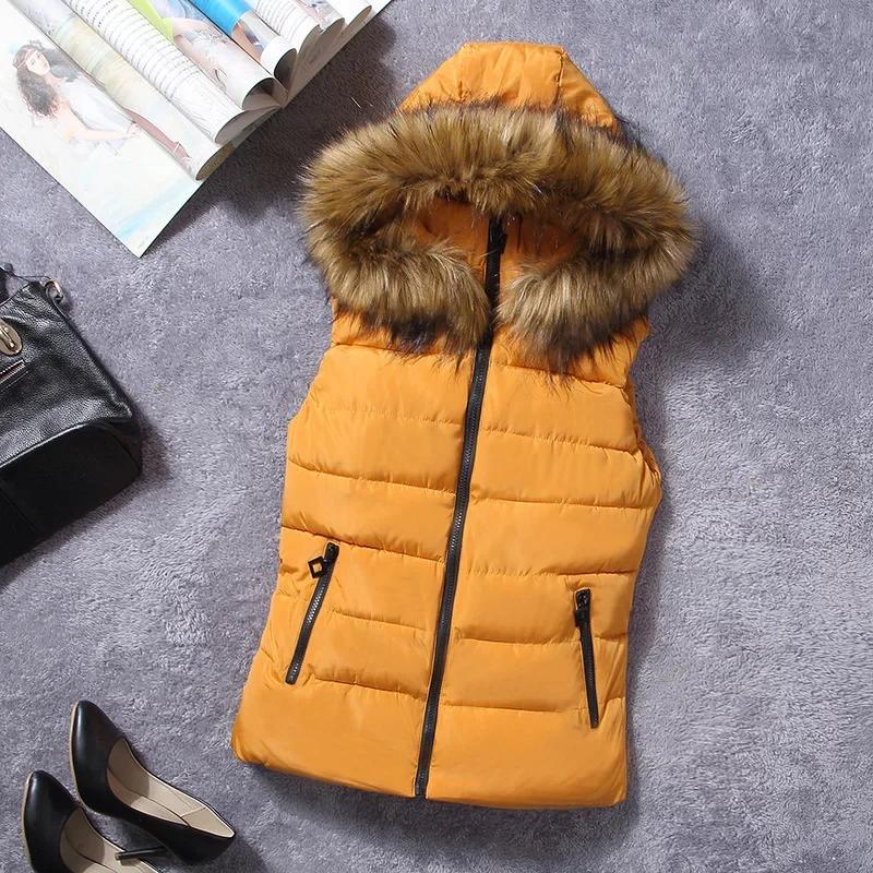 Felpa con cappuccio senza maniche in cotone a tinta unita con cerniera casual da donna