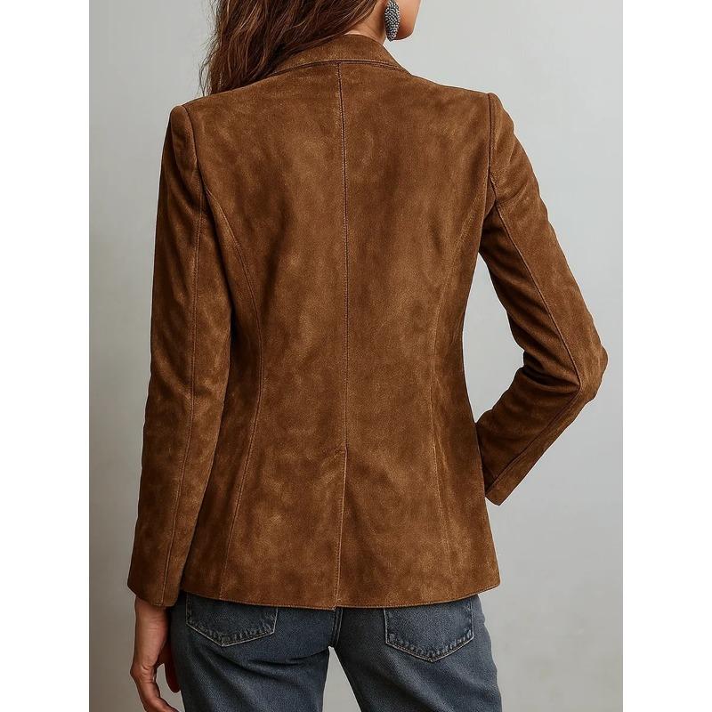 Women S Retro Suede Single Breasted Long Sleeve Jacket