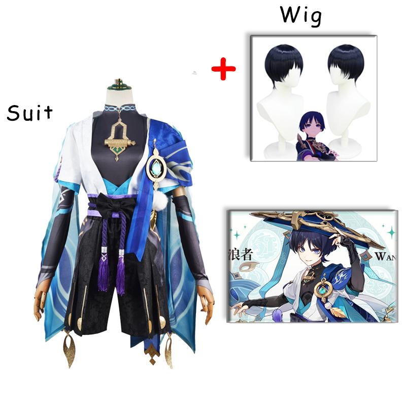   Scaramouche Wanderer Cosplay Costume Halloween Balladeer Kunikuzushi Bucket Hat Costume Wig Cos Sumeru Anemo Suit