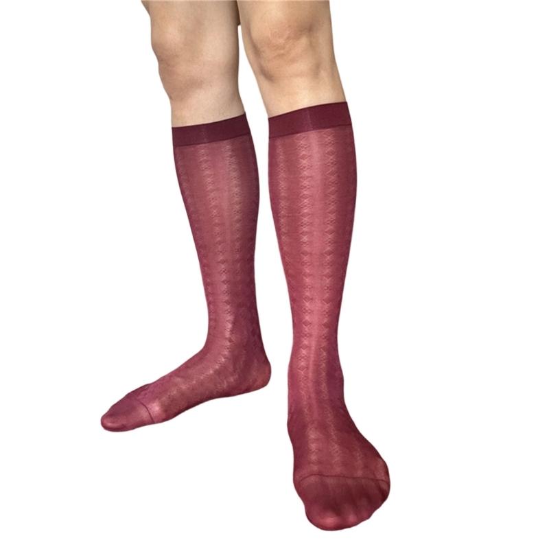Men Thin Business Dress Socks Stretchy Nylon Sheer Knee Highs Dress Socks Over the Calf Dress Socks Sheer Casual Socks