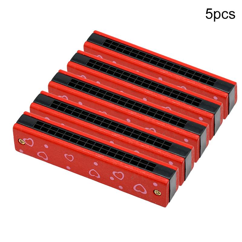 Wooden Harmonica 16Holes Red Heart Cartoon Musical Instrument Montessori Educational Toys Kids Instruments Children Gifts TMZ