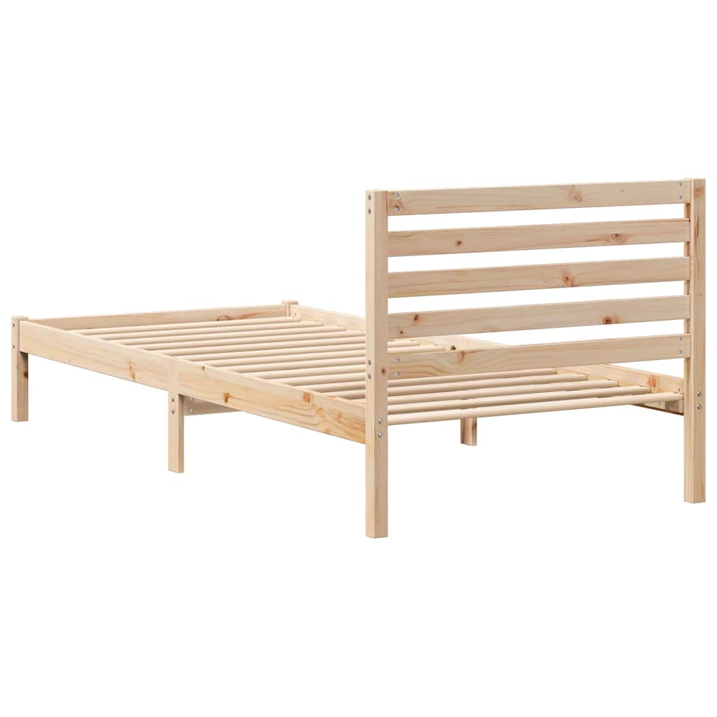 Brown Bed Frame with Headboard 80 x 210 cm Solid Pine Wood