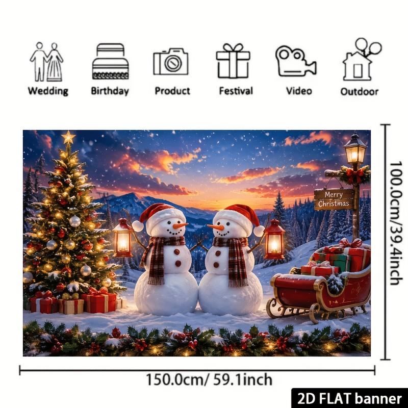 1Pcs Christmas Snowmen Sleigh Mountain Decoration Background Winter Backdrop For Photo Studio Photo Booth Party