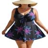 Women S Plus Size Printed Tankini Swimsuit Split Swimwear Black Purple