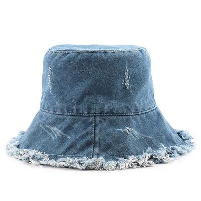 Hat Spring and Autumn Solid Color Washed Hole Denim Rough Edge Bucket Hat Outdoor Sports Leisure Sunshade Basin Hat