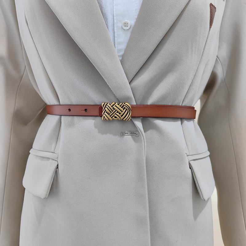 Womens Belt Leather With Classic Silver Buckle For Daily Office Gift Attire