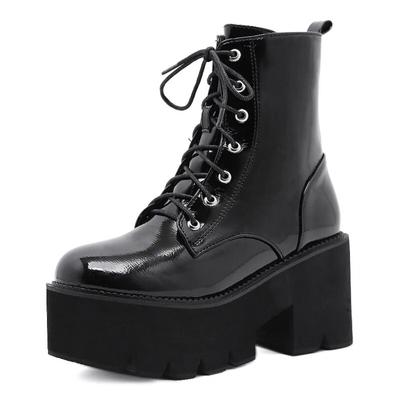 8cm Heels 2024  Size Women's Boots Thick Heel Thick Soled Short Boots Lace Up British Style Boots Women Lhx