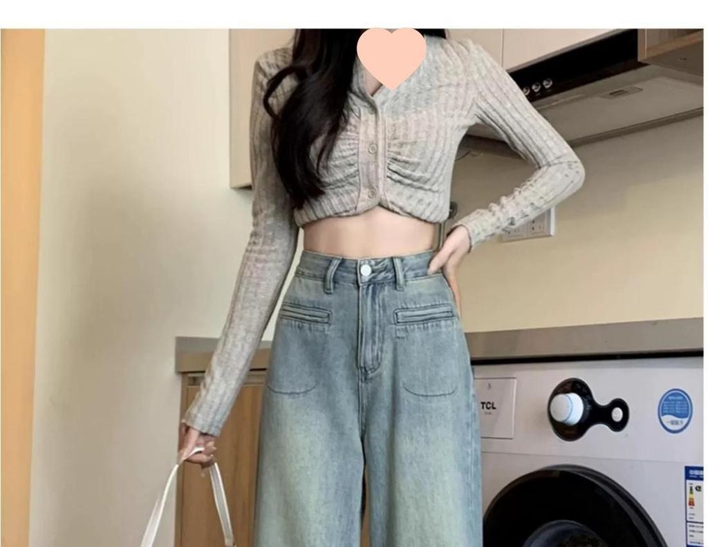 Damen Frühling/Sommer Retro Blaue High-Waist Straight-Leg Jeans - Schlankmachend, Lockere Passform, Fleecegefüttert für Kurvige Figuren