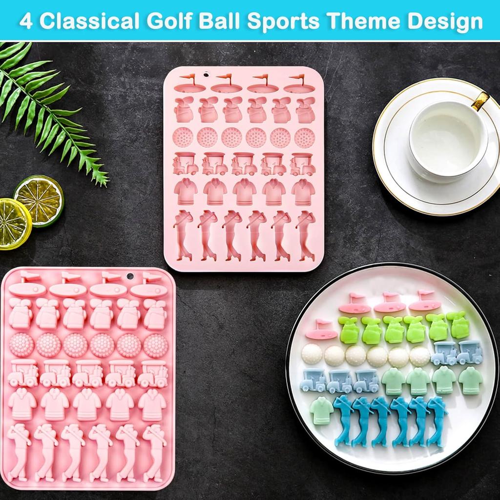 2 Pack Golf Ball Chocolate Molds 32 Cavities Golf Ball Sports Silicone Ice Cube Molds Golf Bags Shirts Golfer Shapes Mould for Chocolate Candy