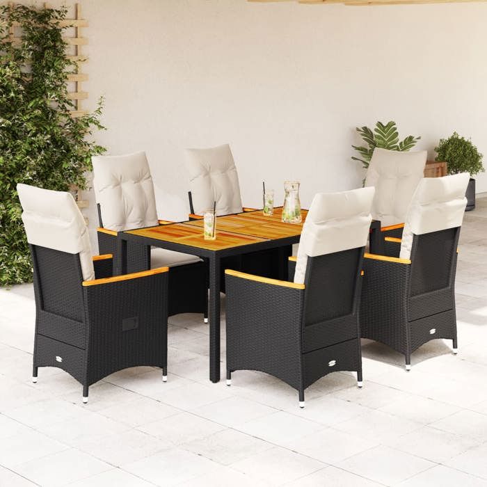 VidaXL Garden Dining Set Cushions 7pcs Black Wicker, Outdoor Dining Set 3276835