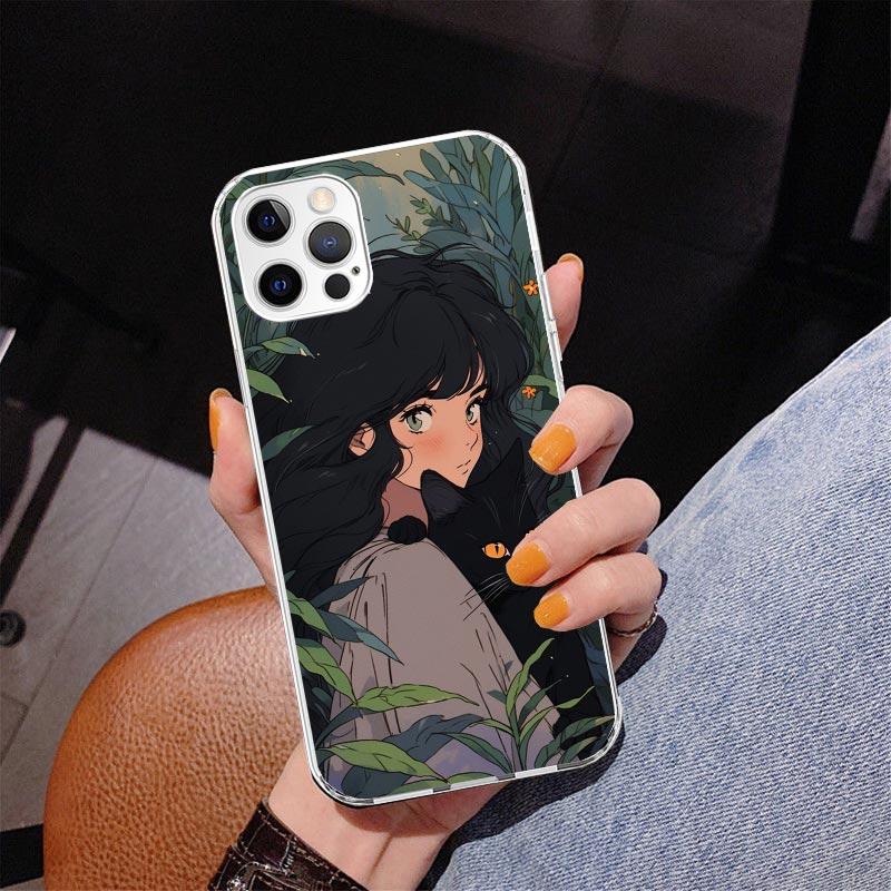 Cute Anime Ins Girls Animal Cat Phone Case For iPhone 17 Air 16 Pro Max 16E 15 + 14 Plus 11 12 13 Mini 7 8 SE Gift Print Cover F