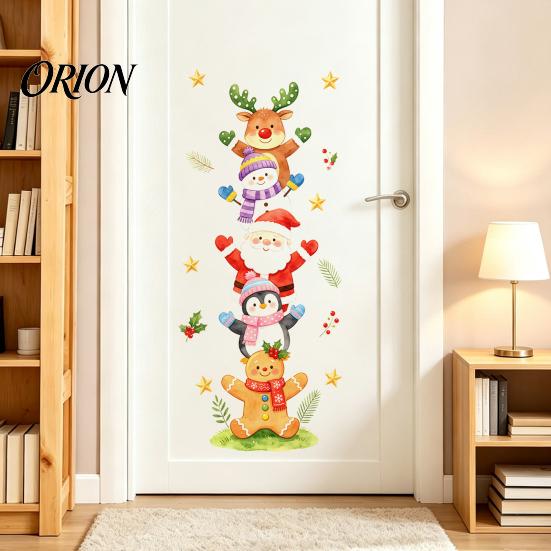 Decorative Holiday Wall Murals Watercolor Christmas Stack?Up Characters Stickers, Removable Self?Adhesive Door Easy Peel Graphics Sticker,