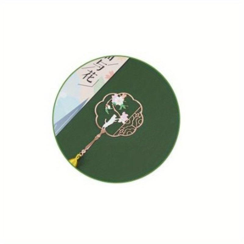 

1 шт. винтажные китайские стильные веерообразные кисточки с цветком и кошкой, металлические закладки, маркер для книг, держатель для страниц, подарочные канцелярские принадлежности Peach Blossom Cat