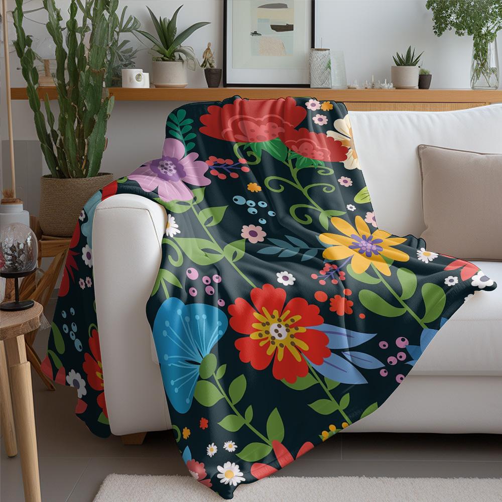 Vibrant Floral Fleece Blanket - Kids Girls Boys Soft Warm Throw Blanket Decorative Bed Blanket Gift
