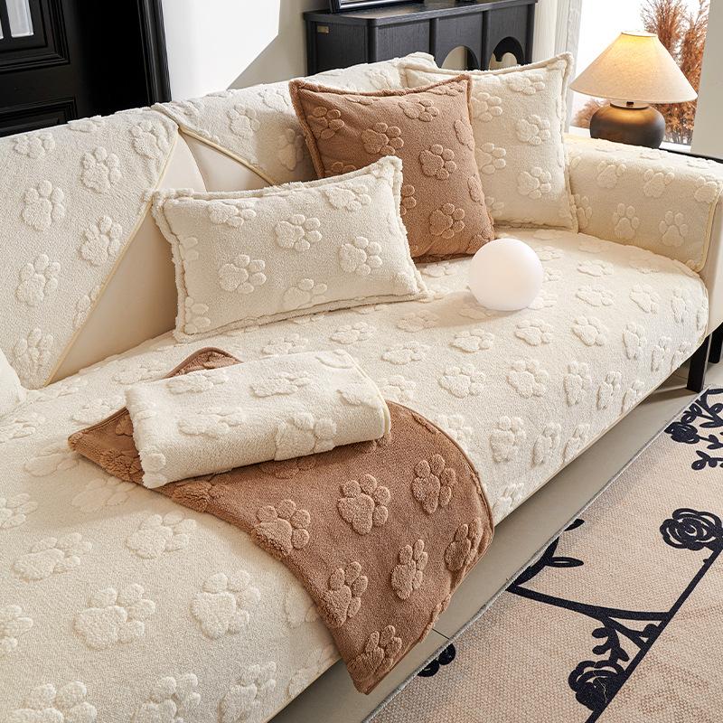 Cream Wind Sofa Cushion  New Autumn And Winter Plush Sofa Cushion Cloth Straight Row Three-Person Non-Slip Sofa Cushion