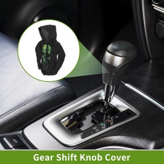 

Universal Car Gear Shift Knob Cover Green Black Polyester Skeleton Hoodie Style