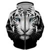 Tiger 3D Print Zip-Up Hoodie Youth Casual Loose Fit Winter Sweatshirt