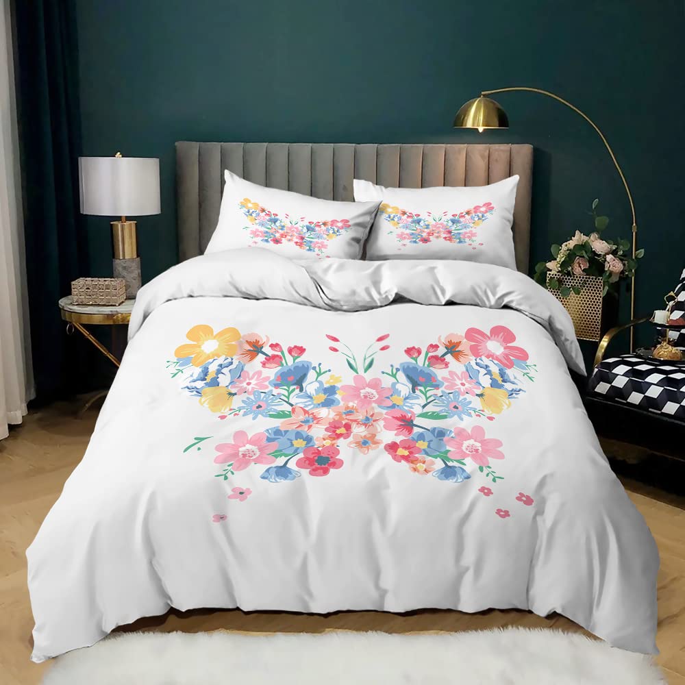 Bettbezug-Set mit Schmetterlingen, Kingsize, blau-lila Schmetterlinge, bedruckt, Bettbezug-Set für Mädchen und Kinder, Bettbezug und Kissenbezüge