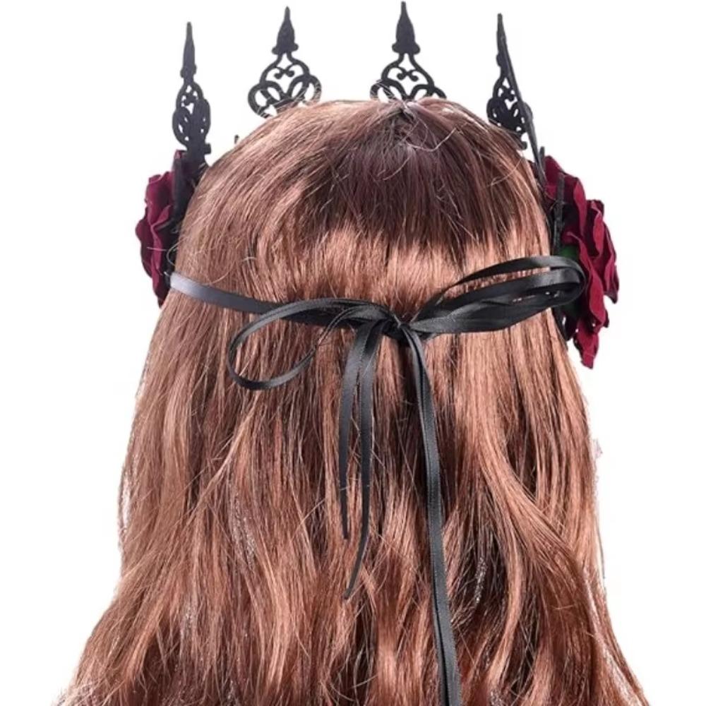 Party Costumes Women Crown Tiara Gothic Style Halloween Headpiece Red Rose Headband  Masquerade
