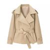 Solid Lapel Lace Up Trench Coat Women Fashion Full Sleeve Waist Cinching Street Windbreak Spring Office Lady Chic Outwear