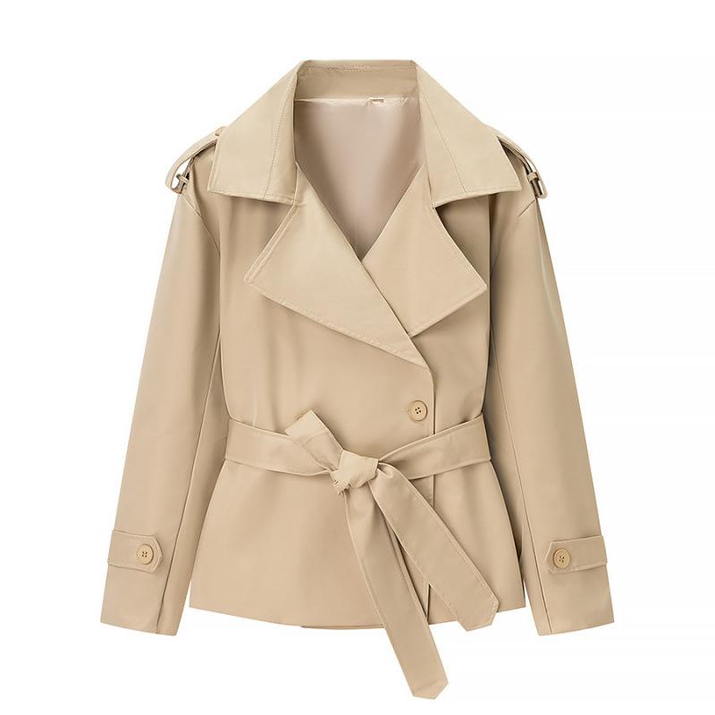 Solid Lapel Lace Up Trench Coat Women Fashion Full Sleeve Waist Cinching Street Windbreak Spring Office Lady Chic Outwear