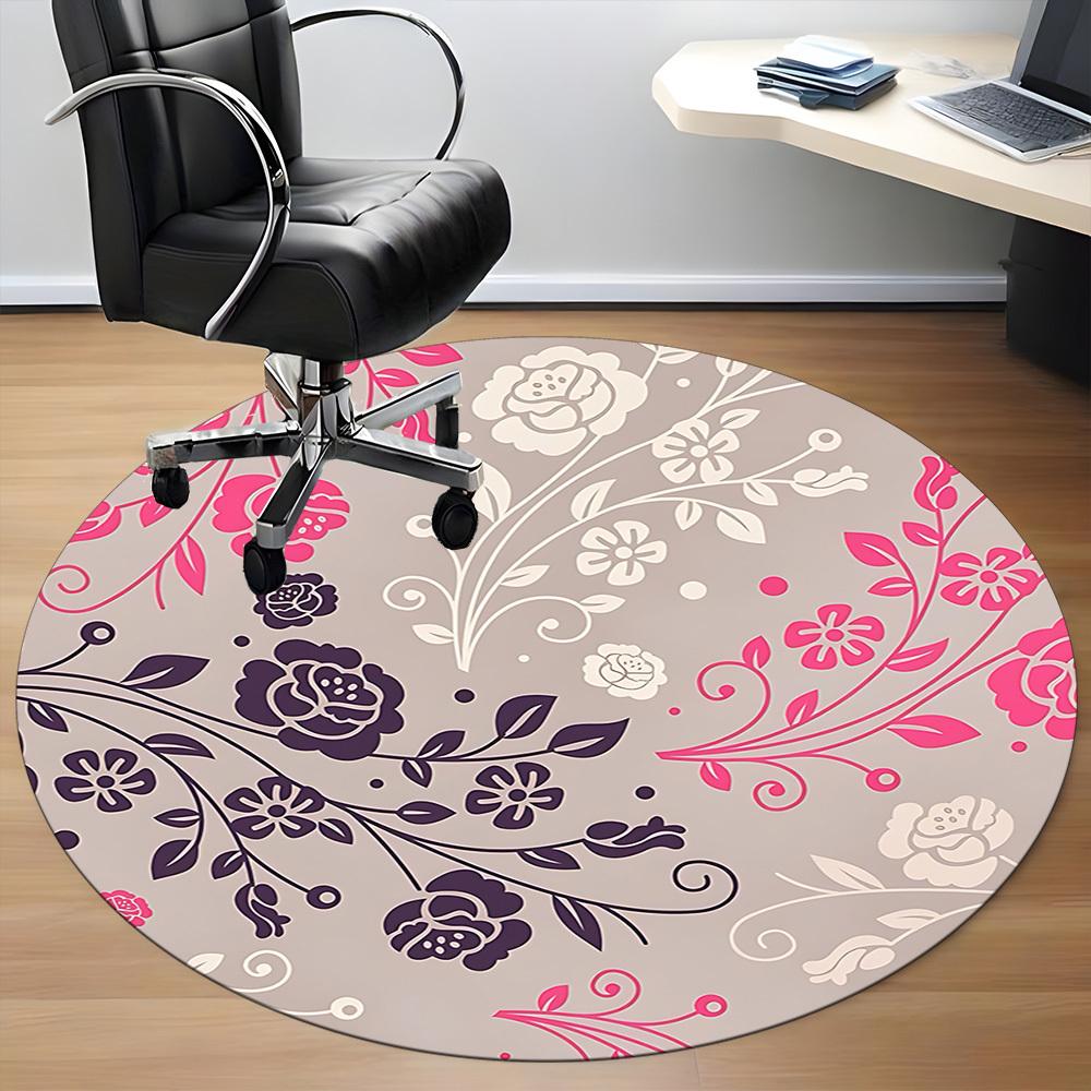 1pc Floral Pattern Chair Carpet for Office, Round Polyester Mat, Indoor Decor for Office, Washable Non-slip Carpet yy251219086