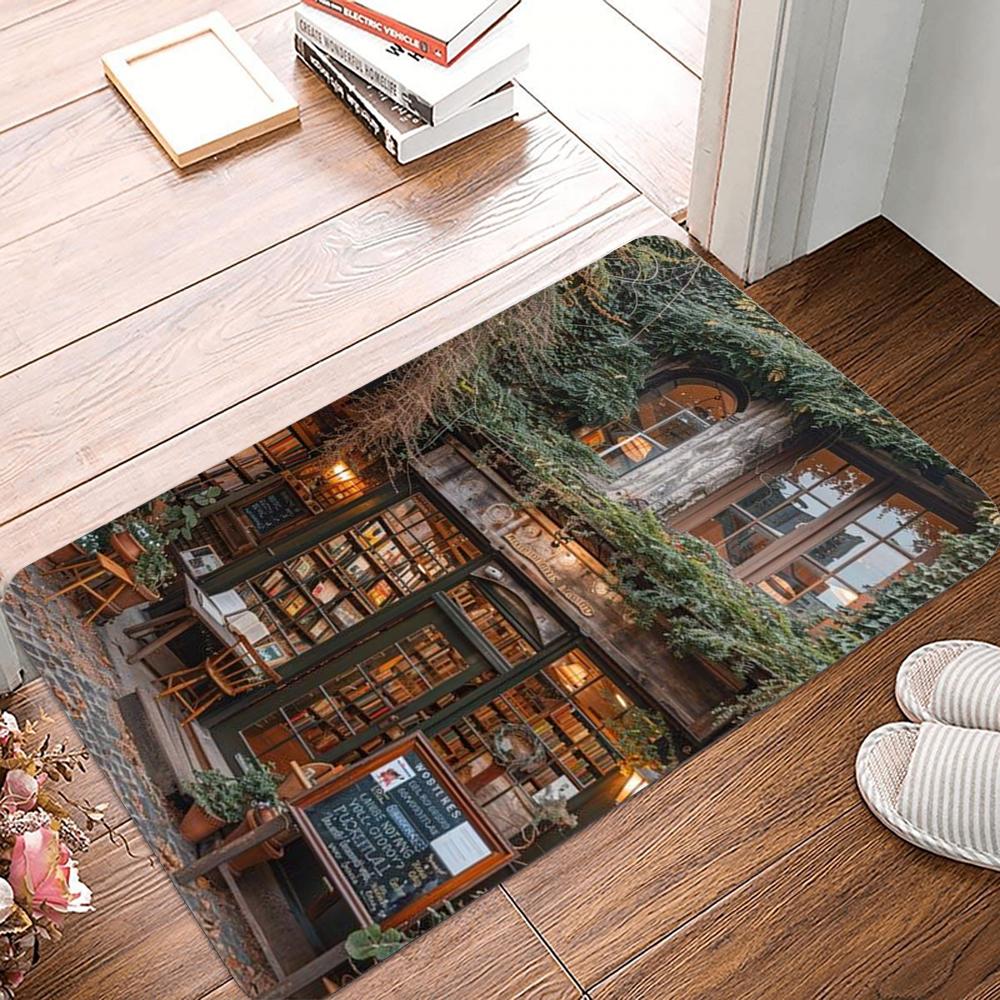 

Book Themed Door Mat With Sunlit Forest Library Vintage Stained Glass Study Cozy Bookstore Art Designs For Home Decor 30x50cm