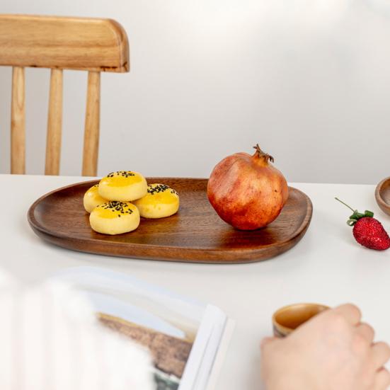 Wooden Fruit Plate, Smooth Surface Tray, Easy to Clean Decorative Snack Serving Tray for Home Kitchen Party Outdoor Use