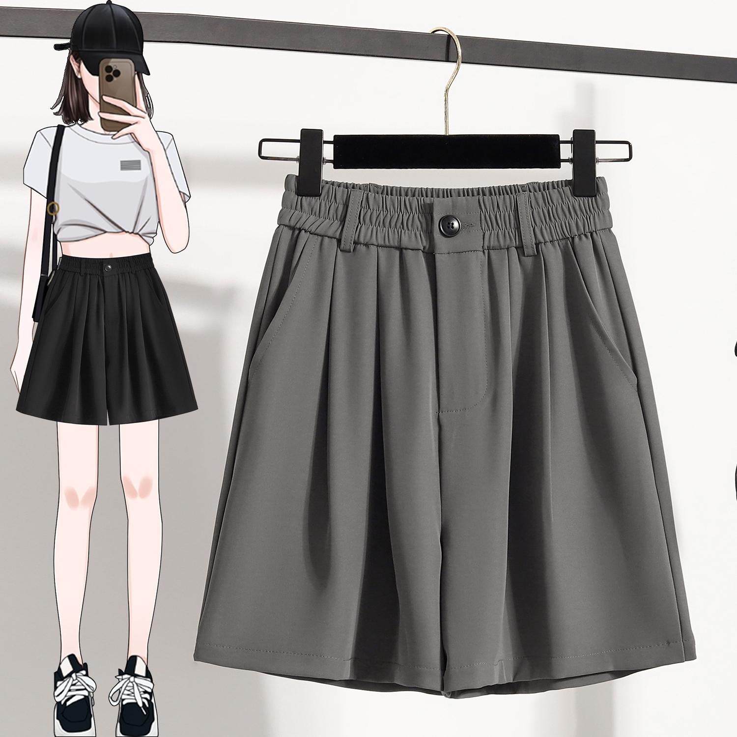 

DIMANAF 2025 Летний стиль Большой размер Шорты Брюки Высокая талия Женские базовые брюки Свободные Повседневные Женские Однотонные брюки L серый