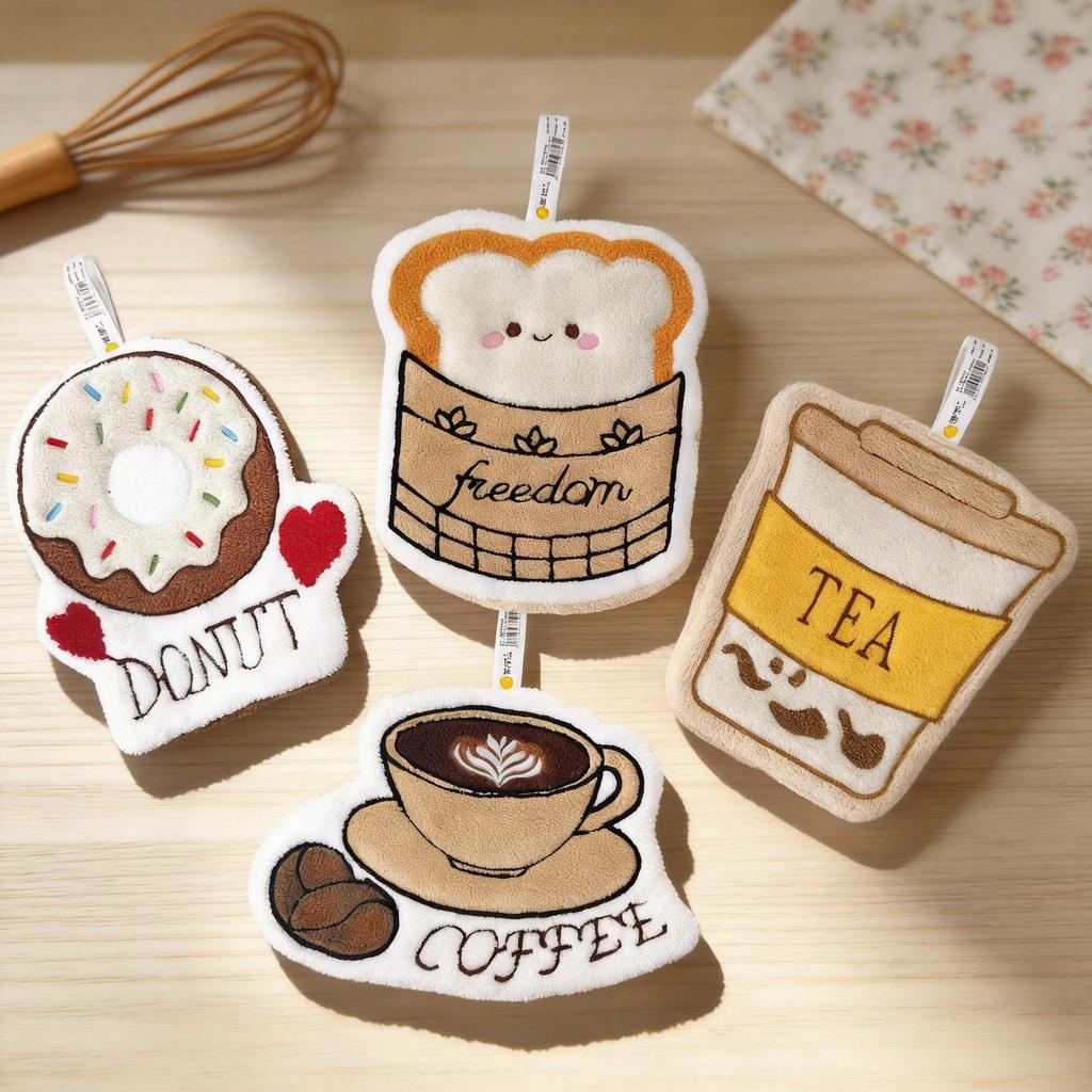 New Cartoon Coffee Series Double-Layer Water-Absorbent Coral Fleece Hand Towel for Kids