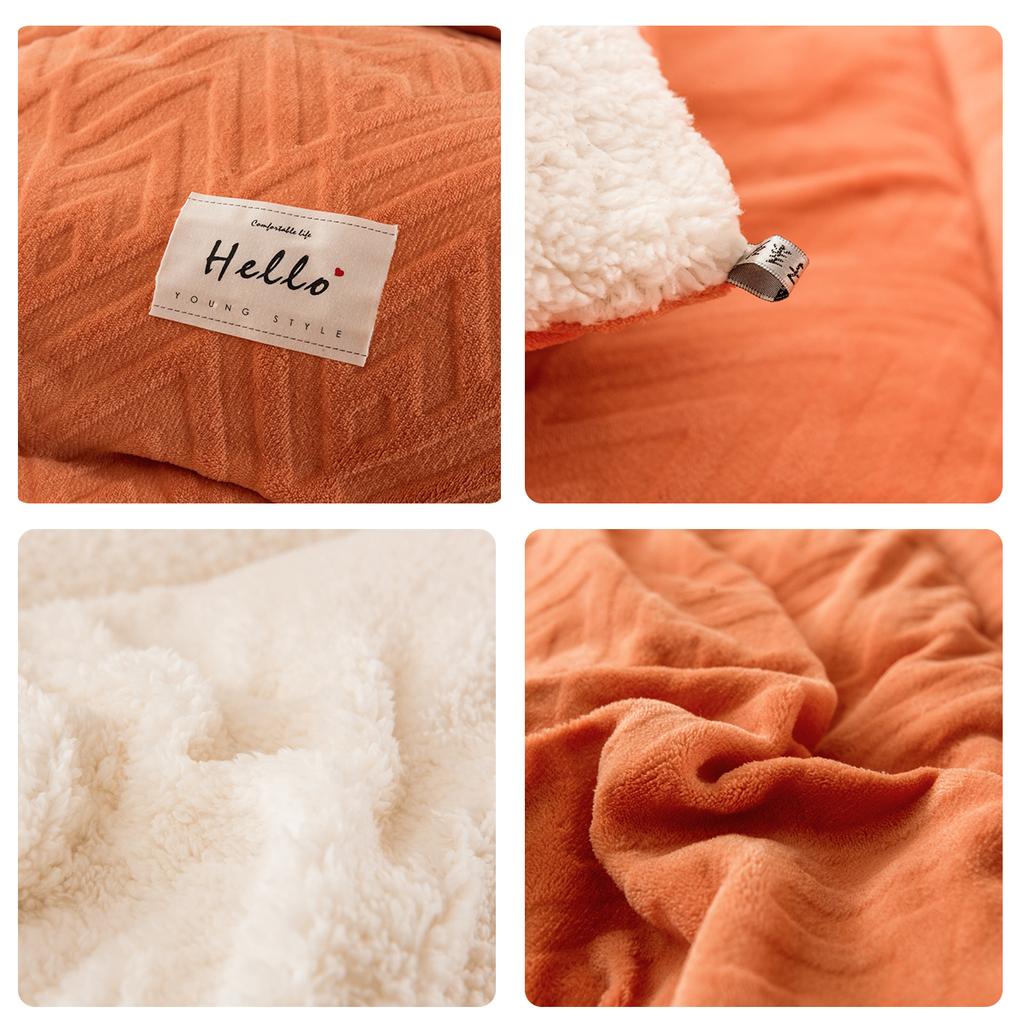 Embossed Velvet Thickened Warm Winter Comforter Soft Solid Color Coral Fleece Weighted Blanket for Bed Queen Size Sleeping Quilt