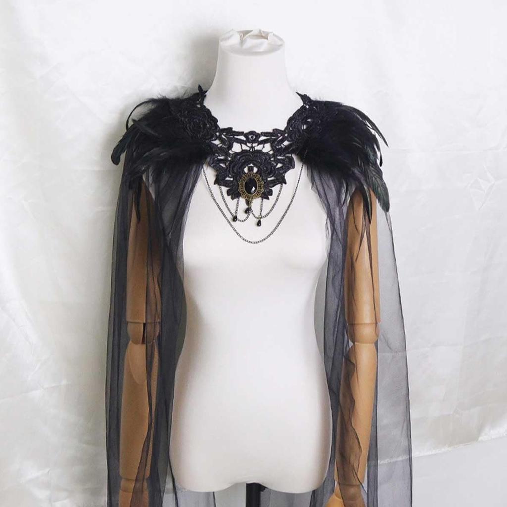 Halloween Women's Gothic Feather Cloak Super Villain Cloak Cape Steampunk Feather Collar Wedding Cosplay Costume