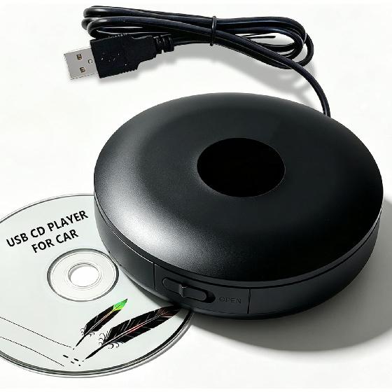 Tragbarer CD-Player für Auto mit USB-Anschluss und Bluetooth TX, Externer Auto-CD-Player Plug and Play Verlustfreie Klangqualität