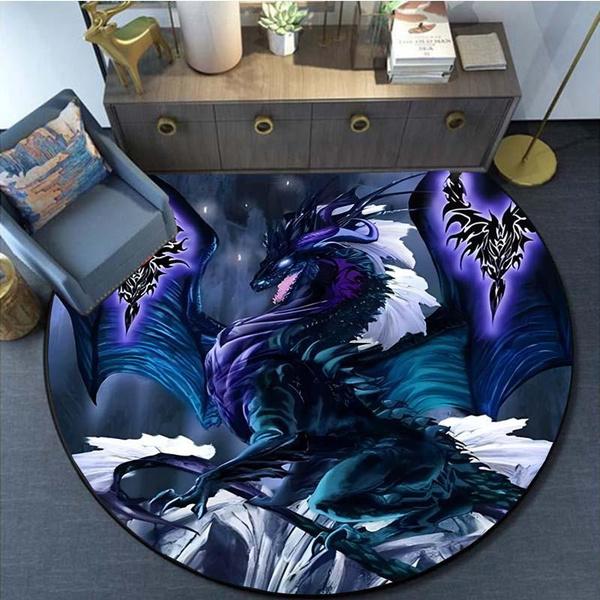 3D-Anime-Drachen-Teppich, runde Matte, Drachen-runder Teppich, runde Teppiche, rutschfester Teppich für Wohnzimmer, Schlafzimmer, Fußpolster-Dekoration