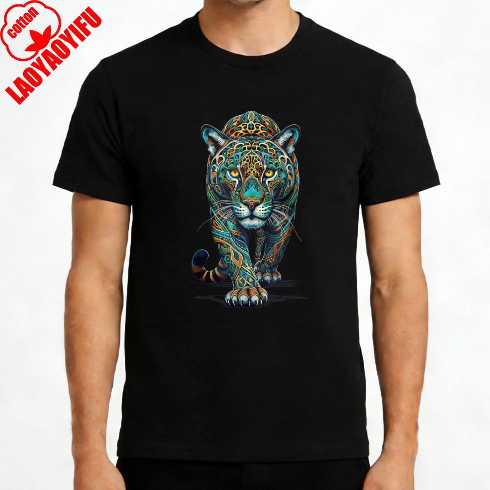 Colorful Leopard Animal Print Summer Casual Men TShirt Cotton Slim Fit Fashion Aesthetic Gift for Him Wild Nature Design Tops