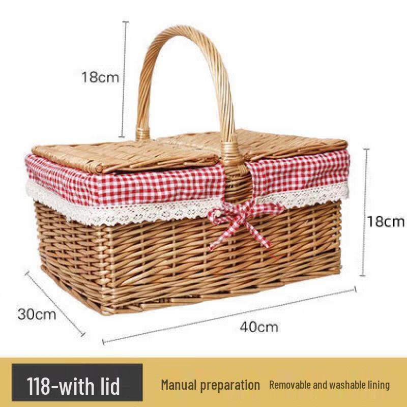 Woven Willow Picnic Basket with Lid