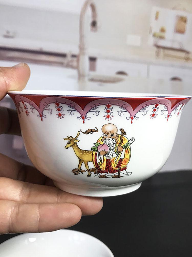 Longevity Peach & Character Red Bowl Set - Birthday Celebration Souvenir for Seniors Golden Peach Longevity Bowl