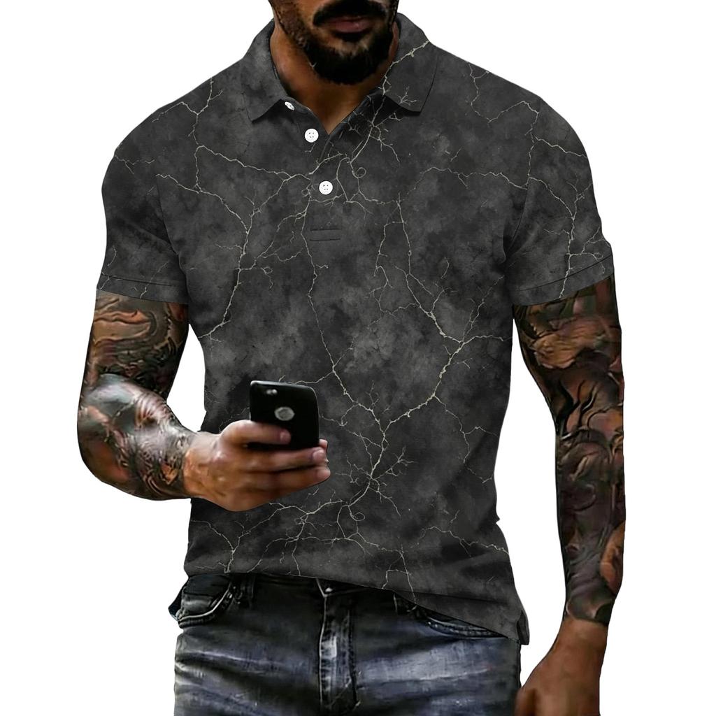 Men's Halloween Printed Short Sleeve Polo Shirt Loose Fit Casual Summer Daily Wear Button Down Collar Top