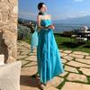 Muse Fan Seaside Vacation Dress Travel Photo Ruffle Edge Suspender Skirt Blue Streamer Backless Beach Dress