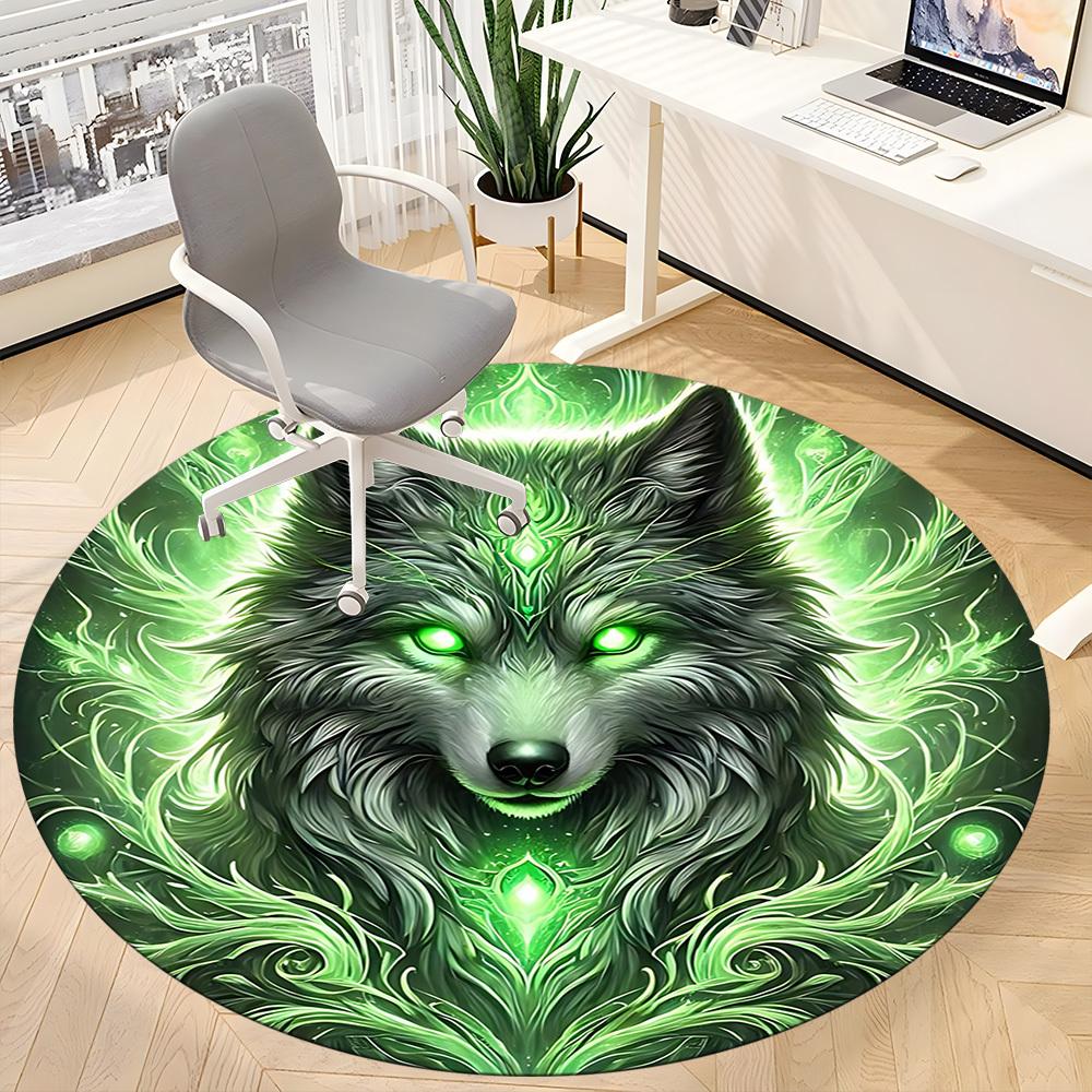 1pc Wolf Spirit Chair Carpet for Office, Round Non-Slip Durable Large Size Office Carpet, Suitable for Office, Beautiful Decoration