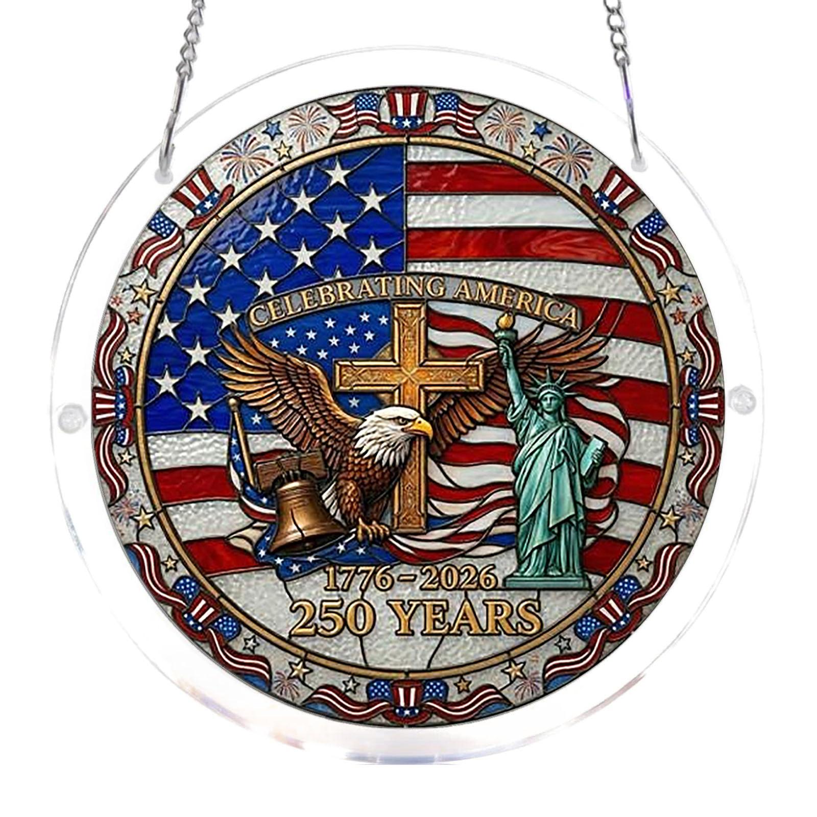 Acrylic Sun Catcher Window Decor Three Layer 2mm Single Layer 2D American Flag Patriotic Design Hanging Ornament One Size