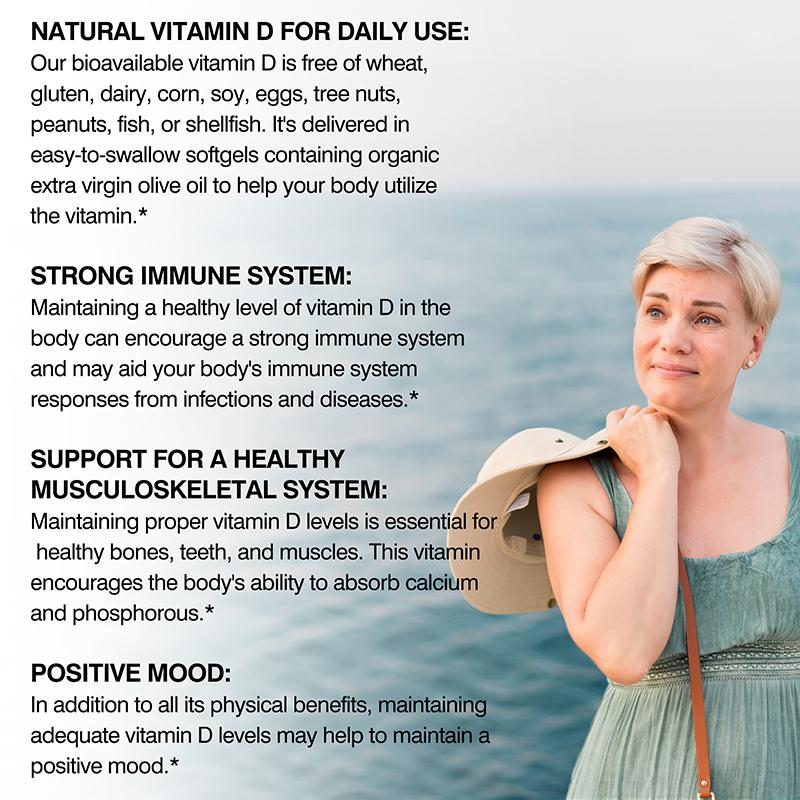 Vitamin D3 Softgels Support the Immune System, Bone Development, and Muscle Function. 120 Softgels.
