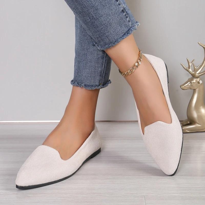 Fashionable Pointed Toe Flat Bottom Comfortable Casual Women's Shoes Spring Summer Solid Color Simple Elegant New Loafers