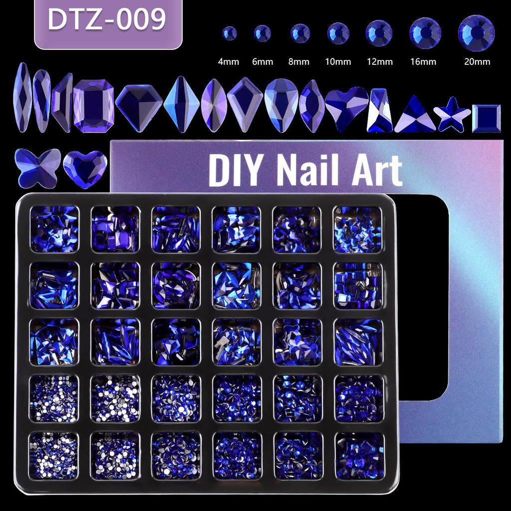 Nail Art 30 Grid Boxed Nail Art Flat Bottom Special-Shaped Diamond Transparent Ab Big Red Nail Rhinestone Nail Art Jewelry