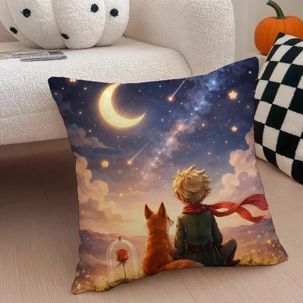 

Healing The LLittle Prince Painting Fairy Tale Cushion Cover Throw Pillow Cover Hidden Button Durable Polyester Chair Cushion 30X30cm