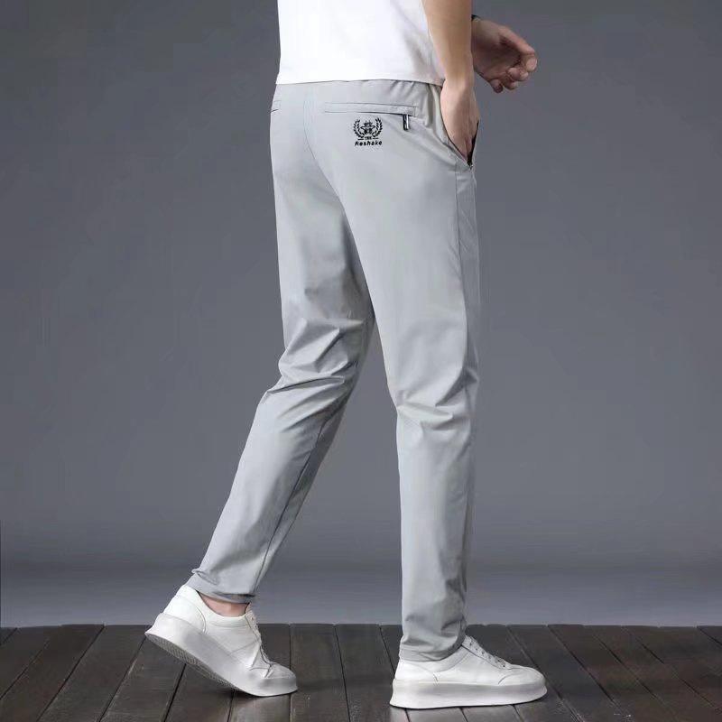 Men's Ultra-Thin Ice Silk Stretch Casual Pants - Summer Elastic Waist Straight-Leg Sports Trousers